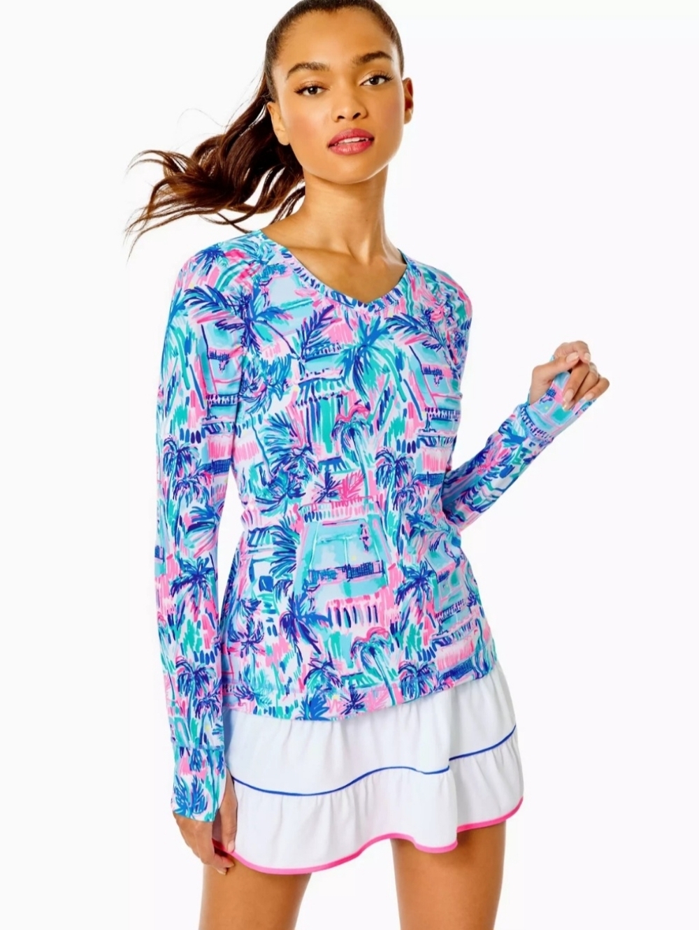 Lilly Pulitzer Tarah Luxletic‎ Long Sleeve Sunguard Top Ravello/Perfect Match